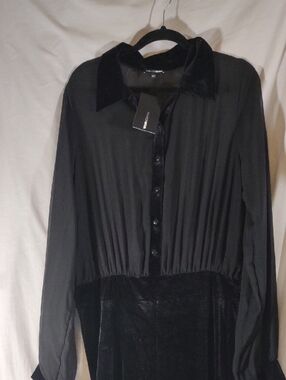 NWT Fashion Nova Black Faux Velvet & Sheer "Working Late" Jumpsuit - Size 2X